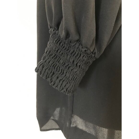 Silk Blouse Size Small THEORY Off the Shoulder Top Smocked Neckline & Cuffs - Picture 6 of 9